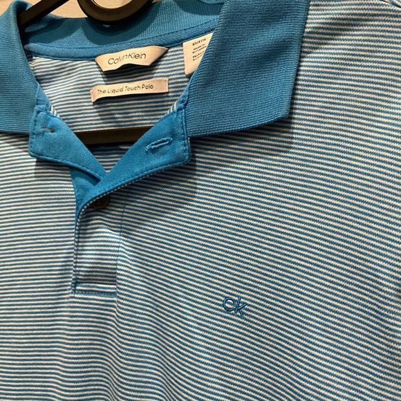 Calvin Klein Microstripe Polo - Blue, size XS - Picture 2 of 5
